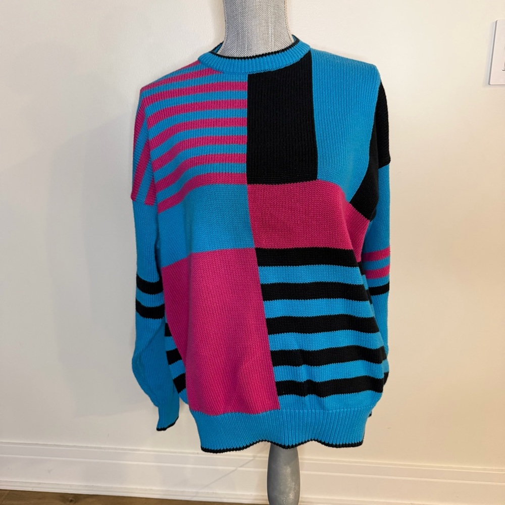 Vintage aureus cotton Colorful Patchwork Sweater, men L